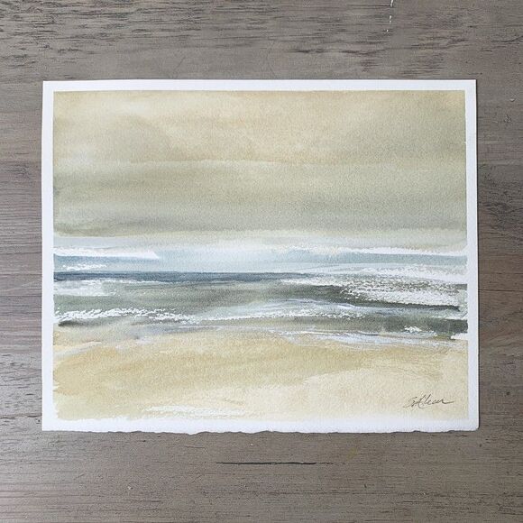 Original Watercolor Seascape Painting Semi-Abstract Waves Muted Art 8x10 Signed - Picture 2 of 2